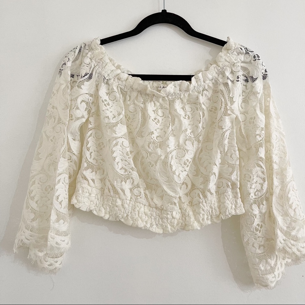 LF White Off the Shoulder Lace Crop Top